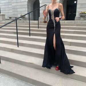 Tiffany Designs Black Gown with Silver Accents